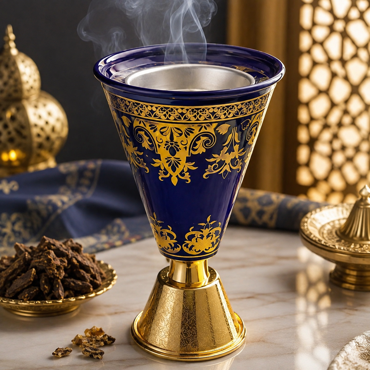Royal Blue & Gold Bakhoor Burner Ilmi Variety Store
