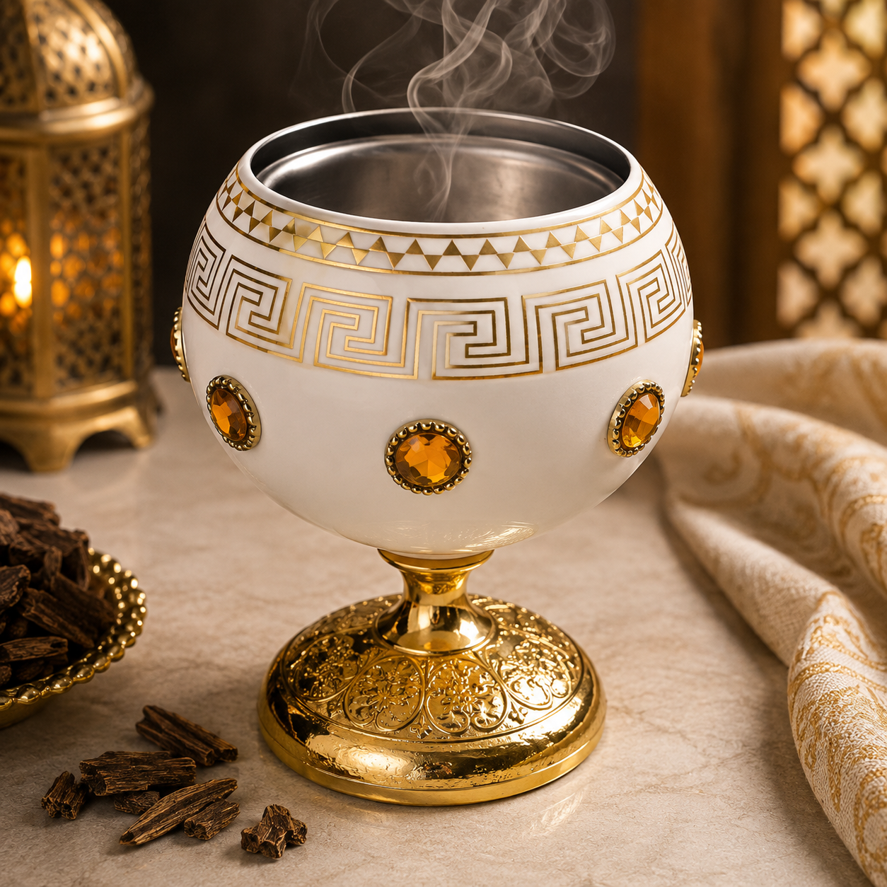 Royal White & Gold Bakhoor Burner Ilmi Variety Store