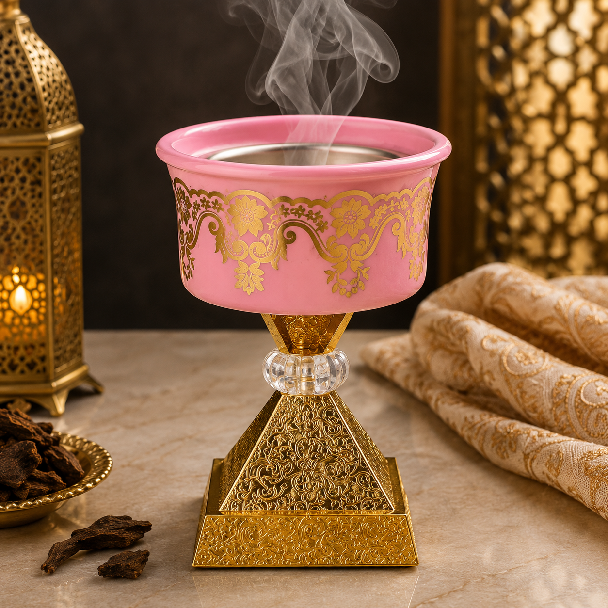 Royal Pink & Gold Bakhoor Burner Ilmi Variety Store